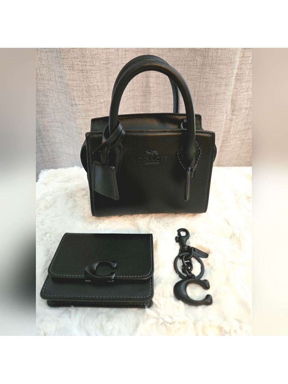 NWOT Andrea Mini Carryall Blackout Set W/ Wallet And Signature C Bag Charm